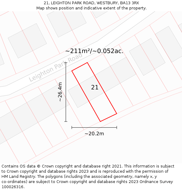 21, LEIGHTON PARK ROAD, WESTBURY, BA13 3RX: Plot and title map