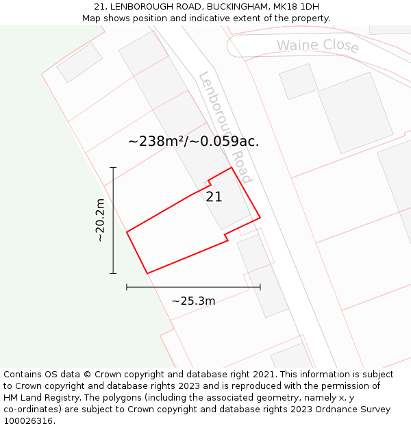 21, LENBOROUGH ROAD, BUCKINGHAM, MK18 1DH: Plot and title map