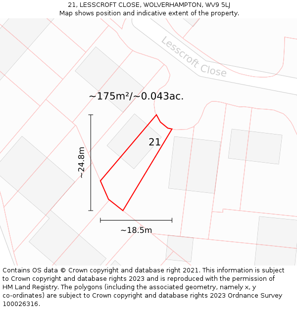 21, LESSCROFT CLOSE, WOLVERHAMPTON, WV9 5LJ: Plot and title map