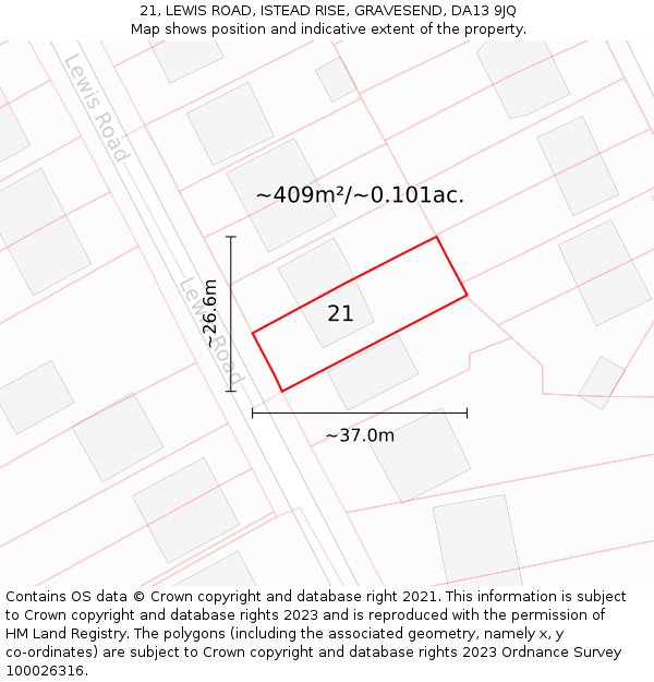 21, LEWIS ROAD, ISTEAD RISE, GRAVESEND, DA13 9JQ: Plot and title map