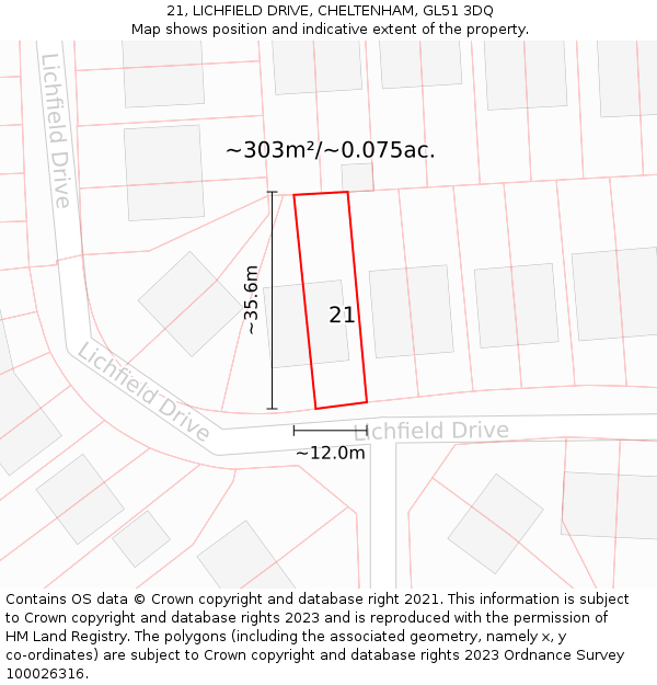 21, LICHFIELD DRIVE, CHELTENHAM, GL51 3DQ: Plot and title map