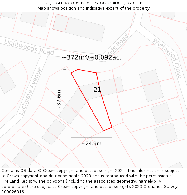 21, LIGHTWOODS ROAD, STOURBRIDGE, DY9 0TP: Plot and title map