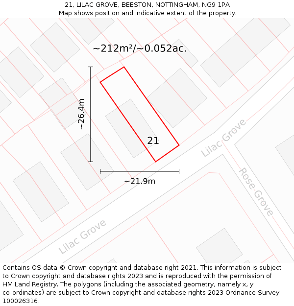 21, LILAC GROVE, BEESTON, NOTTINGHAM, NG9 1PA: Plot and title map