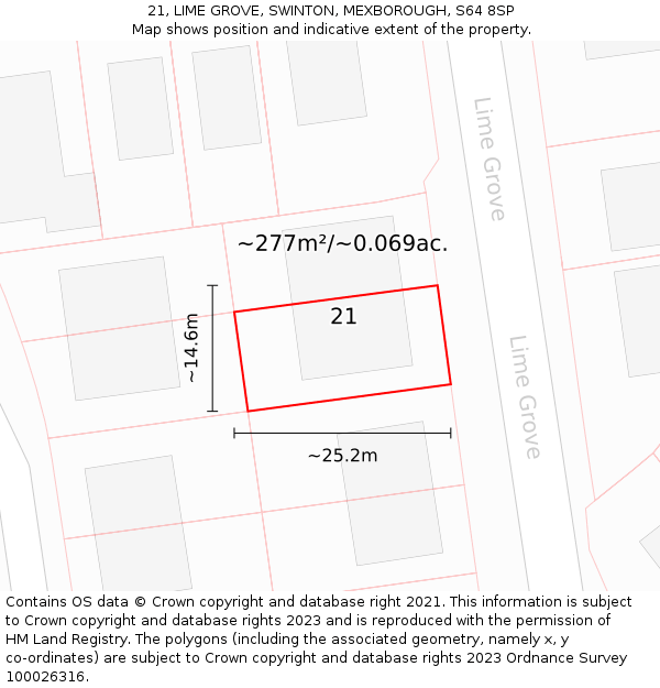 21, LIME GROVE, SWINTON, MEXBOROUGH, S64 8SP: Plot and title map