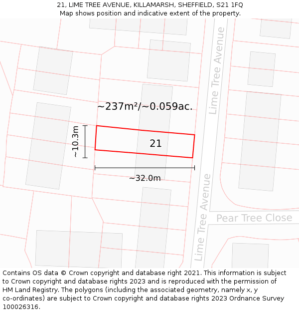 21, LIME TREE AVENUE, KILLAMARSH, SHEFFIELD, S21 1FQ: Plot and title map