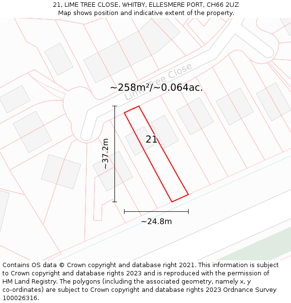 21, LIME TREE CLOSE, WHITBY, ELLESMERE PORT, CH66 2UZ: Plot and title map