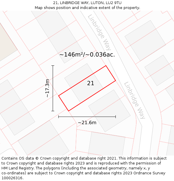 21, LINBRIDGE WAY, LUTON, LU2 9TU: Plot and title map