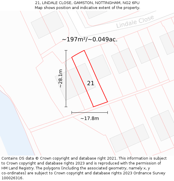 21, LINDALE CLOSE, GAMSTON, NOTTINGHAM, NG2 6PU: Plot and title map