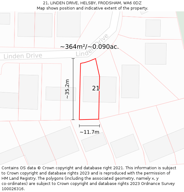 21, LINDEN DRIVE, HELSBY, FRODSHAM, WA6 0DZ: Plot and title map