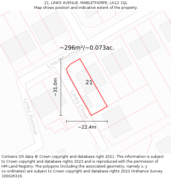 21, LINKS AVENUE, MABLETHORPE, LN12 1QL: Plot and title map