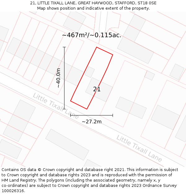 21, LITTLE TIXALL LANE, GREAT HAYWOOD, STAFFORD, ST18 0SE: Plot and title map