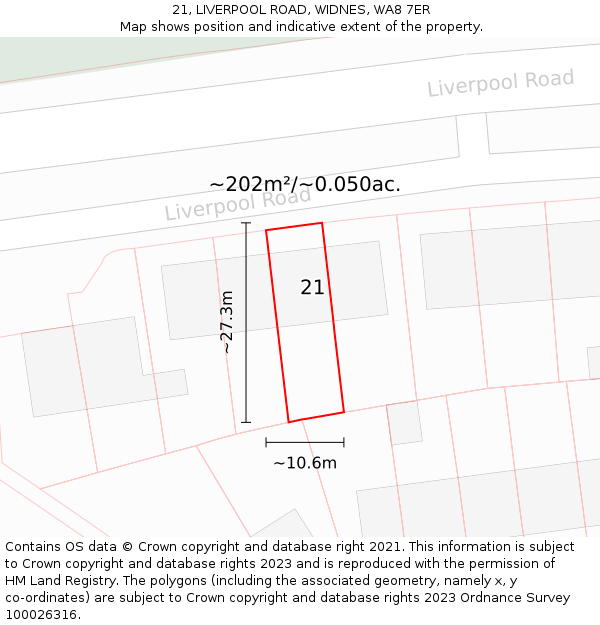 21, LIVERPOOL ROAD, WIDNES, WA8 7ER: Plot and title map