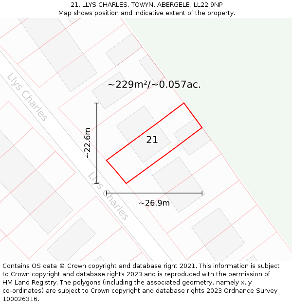 21, LLYS CHARLES, TOWYN, ABERGELE, LL22 9NP: Plot and title map