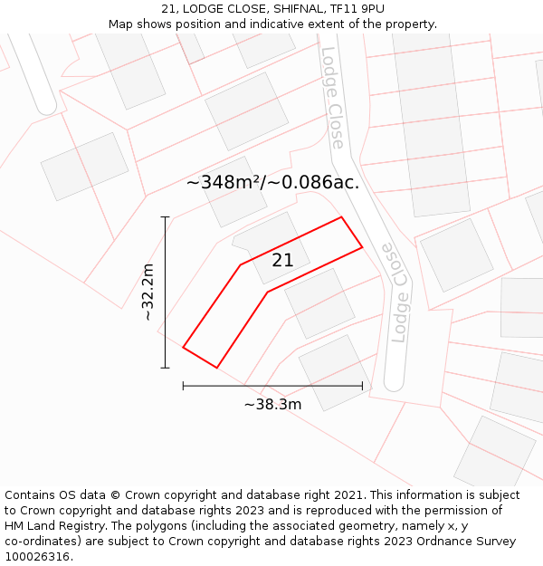 21, LODGE CLOSE, SHIFNAL, TF11 9PU: Plot and title map