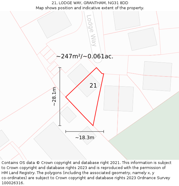 21, LODGE WAY, GRANTHAM, NG31 8DD: Plot and title map