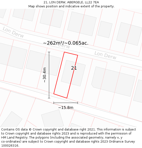 21, LON DERW, ABERGELE, LL22 7EA: Plot and title map