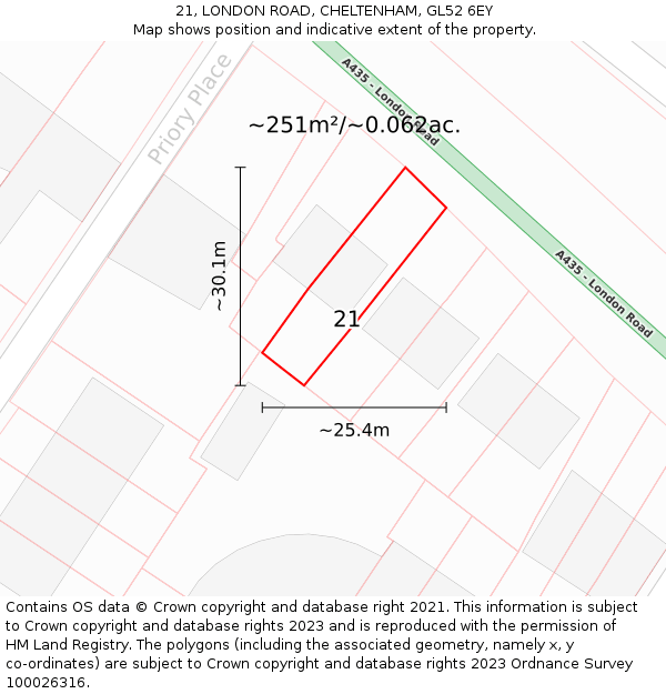 21, LONDON ROAD, CHELTENHAM, GL52 6EY: Plot and title map