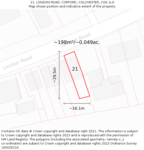 21, LONDON ROAD, COPFORD, COLCHESTER, CO6 1LG: Plot and title map