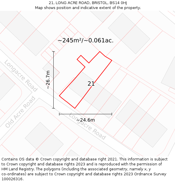 21, LONG ACRE ROAD, BRISTOL, BS14 0HJ: Plot and title map