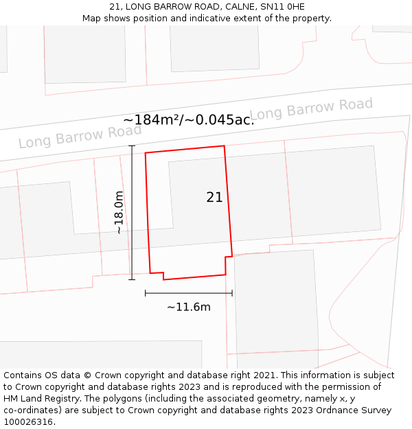 21, LONG BARROW ROAD, CALNE, SN11 0HE: Plot and title map