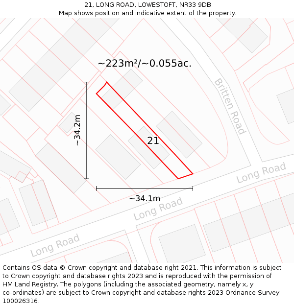 21, LONG ROAD, LOWESTOFT, NR33 9DB: Plot and title map