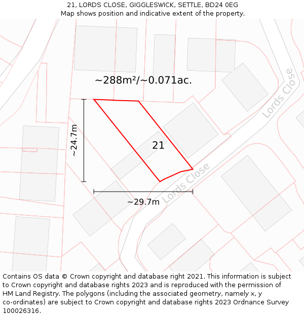 21, LORDS CLOSE, GIGGLESWICK, SETTLE, BD24 0EG: Plot and title map