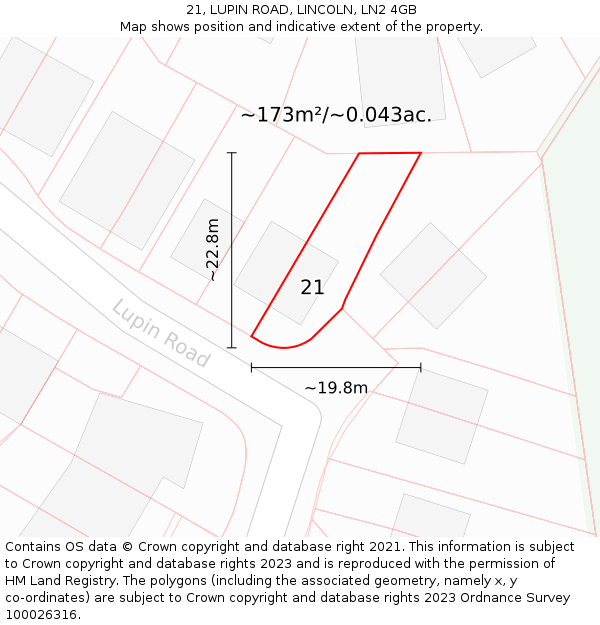 21, LUPIN ROAD, LINCOLN, LN2 4GB: Plot and title map