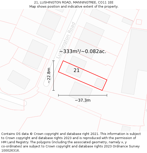 21, LUSHINGTON ROAD, MANNINGTREE, CO11 1EE: Plot and title map