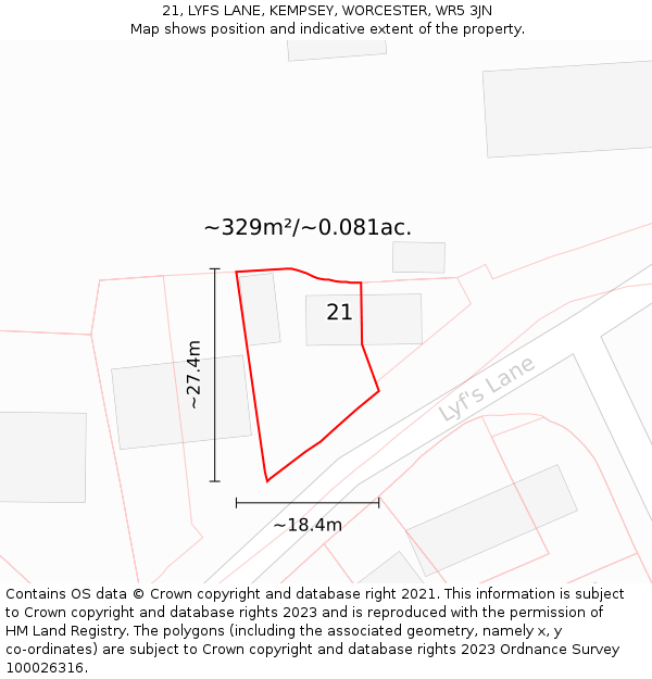 21, LYFS LANE, KEMPSEY, WORCESTER, WR5 3JN: Plot and title map