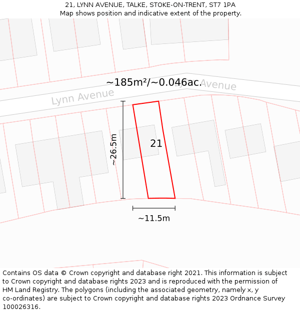 21, LYNN AVENUE, TALKE, STOKE-ON-TRENT, ST7 1PA: Plot and title map