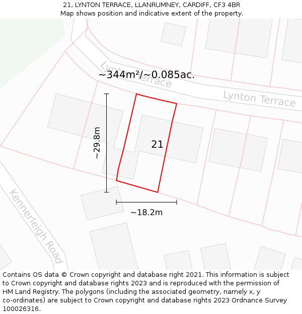 21, LYNTON TERRACE, LLANRUMNEY, CARDIFF, CF3 4BR: Plot and title map