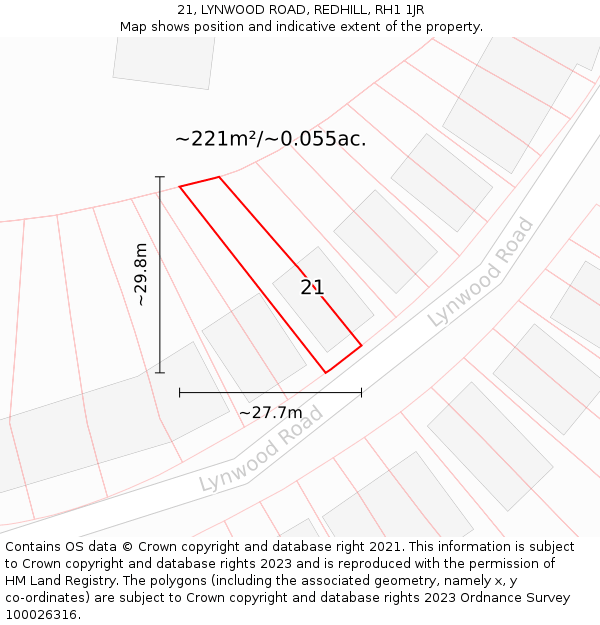 21, LYNWOOD ROAD, REDHILL, RH1 1JR: Plot and title map