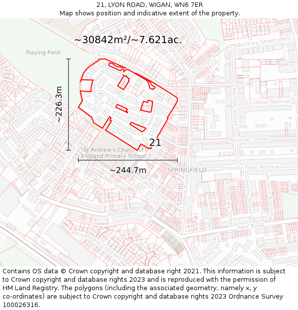 21, LYON ROAD, WIGAN, WN6 7ER: Plot and title map