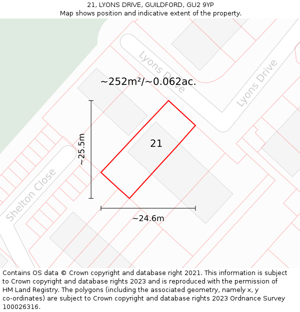 21, LYONS DRIVE, GUILDFORD, GU2 9YP: Plot and title map