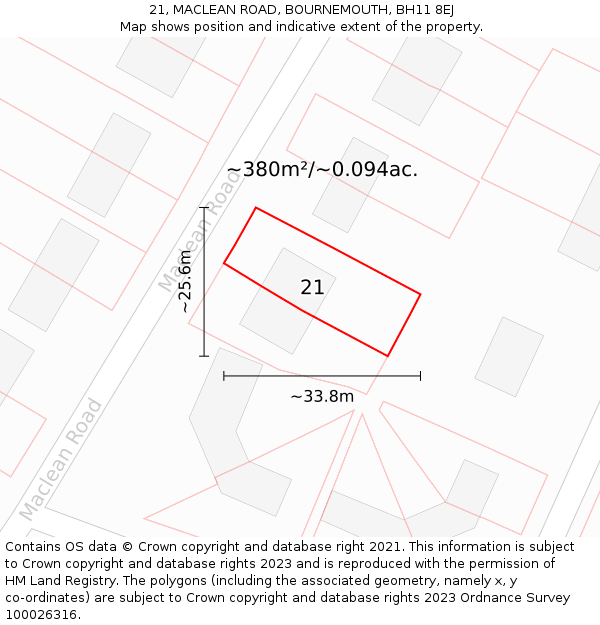 21, MACLEAN ROAD, BOURNEMOUTH, BH11 8EJ: Plot and title map