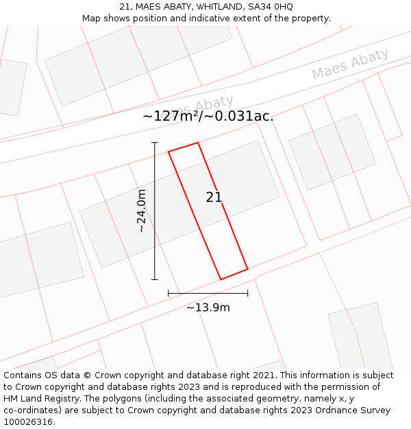 21, MAES ABATY, WHITLAND, SA34 0HQ: Plot and title map