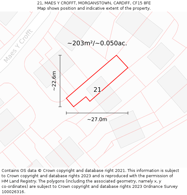 21, MAES Y CROFFT, MORGANSTOWN, CARDIFF, CF15 8FE: Plot and title map