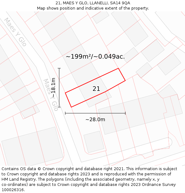 21, MAES Y GLO, LLANELLI, SA14 9QA: Plot and title map