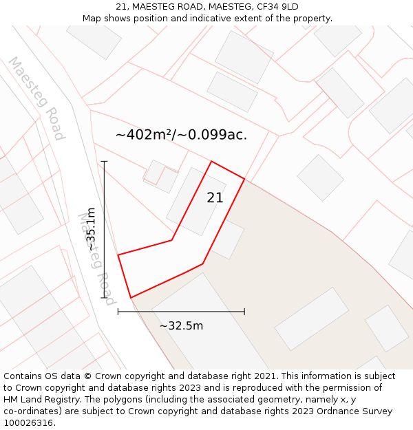 21, MAESTEG ROAD, MAESTEG, CF34 9LD: Plot and title map