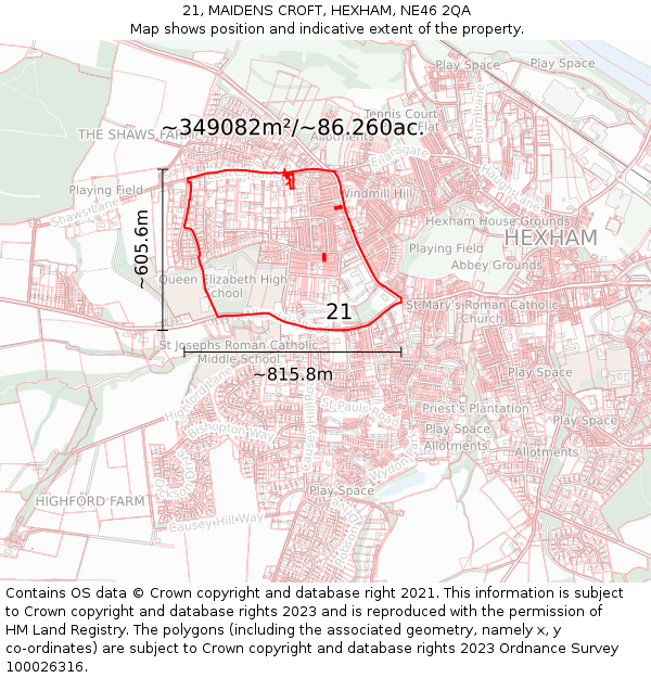 21, MAIDENS CROFT, HEXHAM, NE46 2QA: Plot and title map
