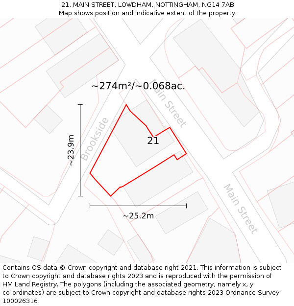 21, MAIN STREET, LOWDHAM, NOTTINGHAM, NG14 7AB: Plot and title map