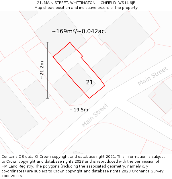 21, MAIN STREET, WHITTINGTON, LICHFIELD, WS14 9JR: Plot and title map