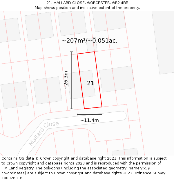 21, MALLARD CLOSE, WORCESTER, WR2 4BB: Plot and title map