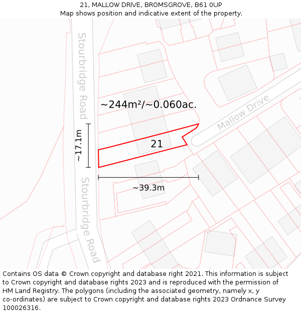 21, MALLOW DRIVE, BROMSGROVE, B61 0UP: Plot and title map