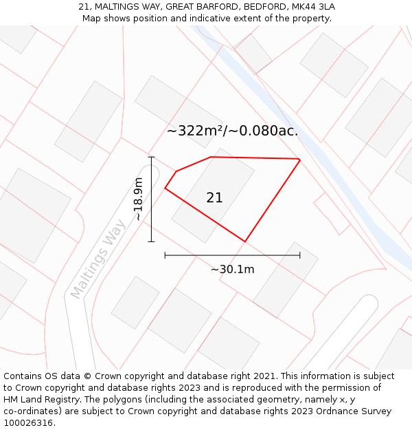 21, MALTINGS WAY, GREAT BARFORD, BEDFORD, MK44 3LA: Plot and title map