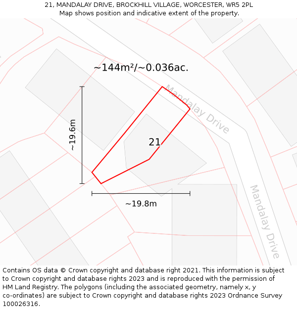 21, MANDALAY DRIVE, BROCKHILL VILLAGE, WORCESTER, WR5 2PL: Plot and title map