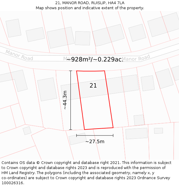 21, MANOR ROAD, RUISLIP, HA4 7LA: Plot and title map