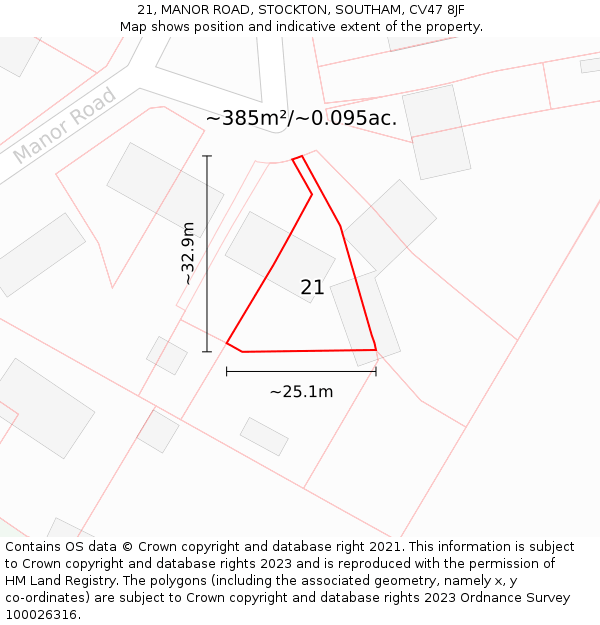 21, MANOR ROAD, STOCKTON, SOUTHAM, CV47 8JF: Plot and title map