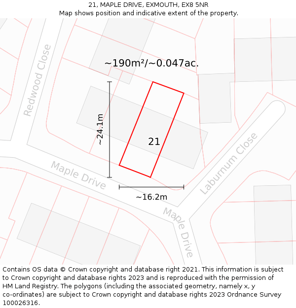 21, MAPLE DRIVE, EXMOUTH, EX8 5NR: Plot and title map