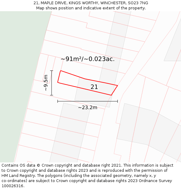 21, MAPLE DRIVE, KINGS WORTHY, WINCHESTER, SO23 7NG: Plot and title map